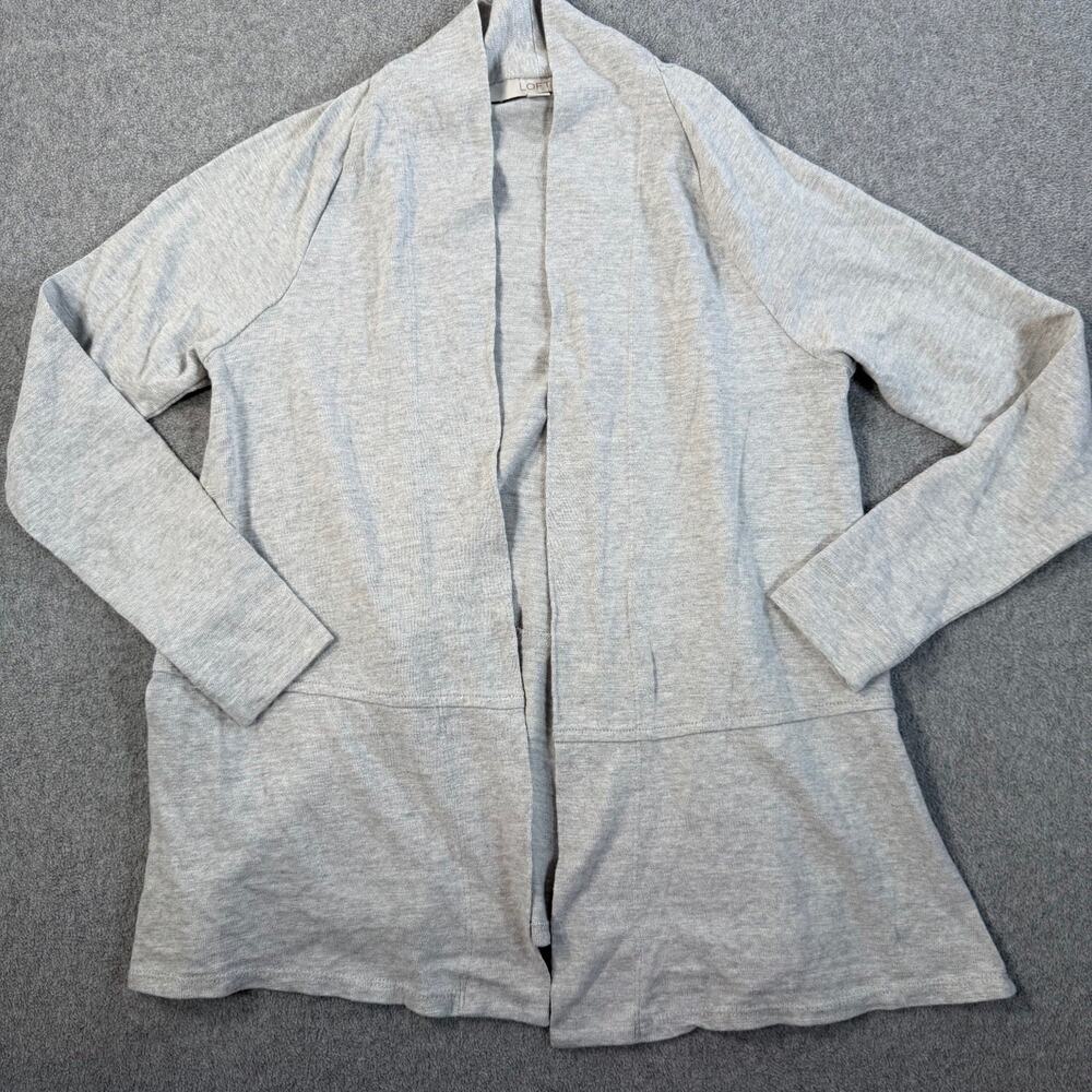 LOFT Women's Petite XSP Gray Heather Open Front Shawl Collar Cardigan Sweater